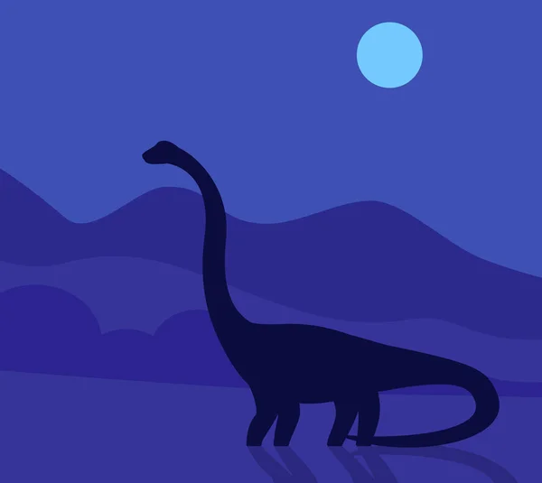 Sauropod, vektorkonst med dinosaurie på natten — Stock vektor