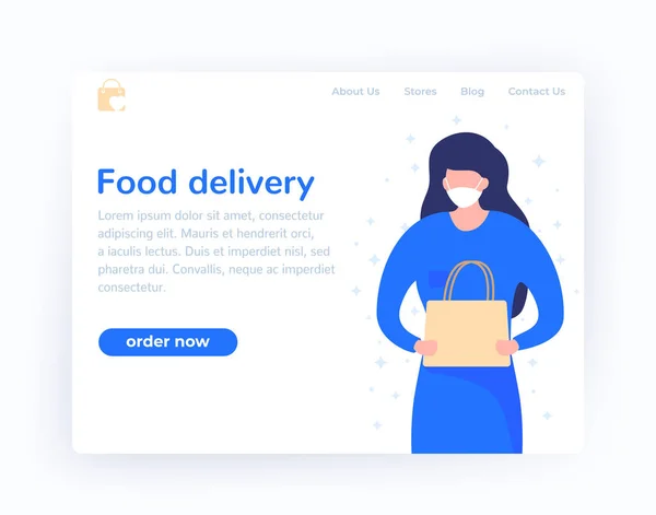 Livraison de nourriture conception de page d'accueil avec courrier — Image vectorielle