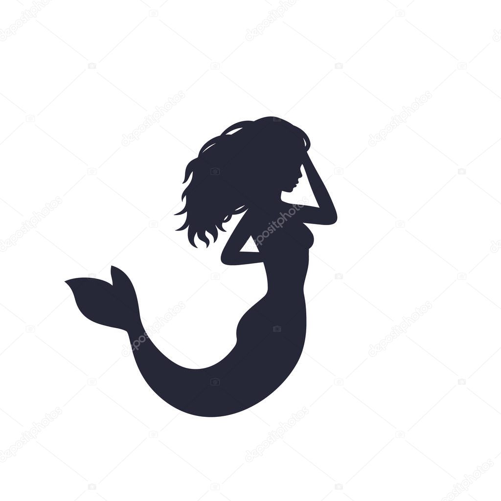 mermaid silhouette isolated on white, vector art