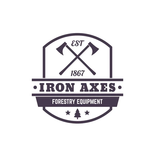 Logotipo del equipo forestal, emblema vintage con ejes — Vector de stock