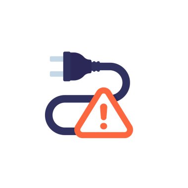 elektrik prizi ve uyarı simgesi beyaz üzerine