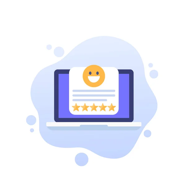 Good review icon with laptop, vector art — Stock Vector
