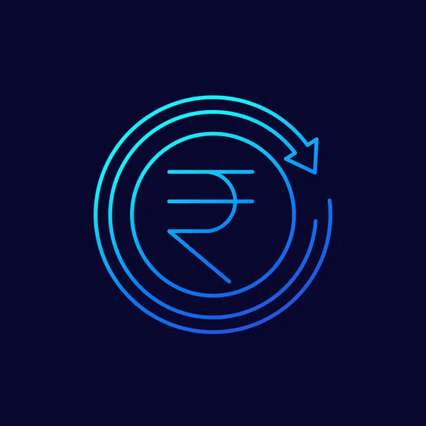 Indio rupia cashback icono, línea vector signo — Archivo Imágenes Vectoriales