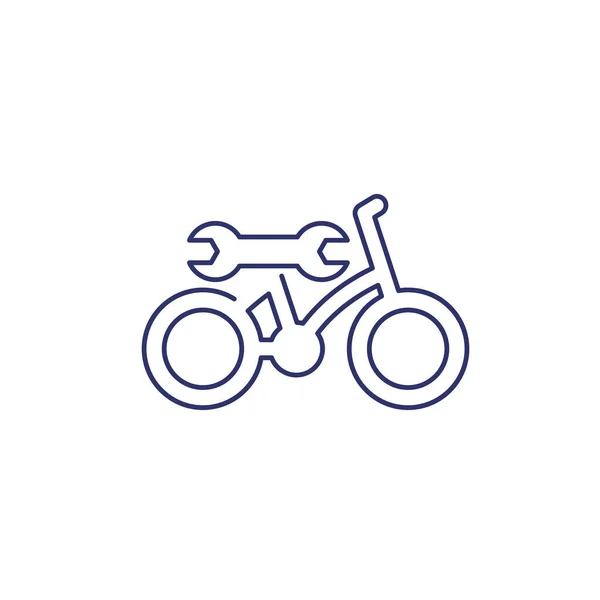 Bicicleta, reparación de bicicletas icono de la línea de servicio en blanco — Vector de stock