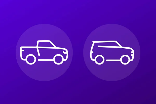 Pick-up, icone della linea di SUV — Vettoriale Stock