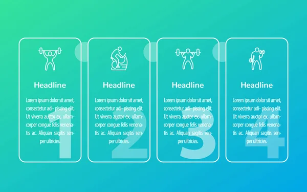 Treinamento e treino de ginástica, infográficos de 4 passos —  Vetores de Stock