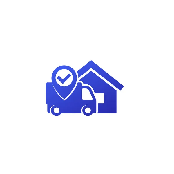 Home delivery icon with a van on white — 图库矢量图片