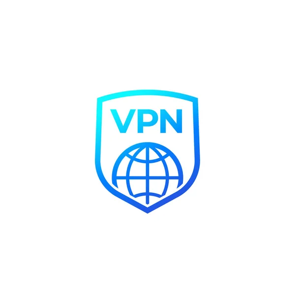 Icono VPN con un escudo en blanco — Vector de stock