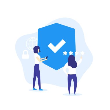 Kadınlarla çevrimiçi güvenlik vektörü illüstrasyonu