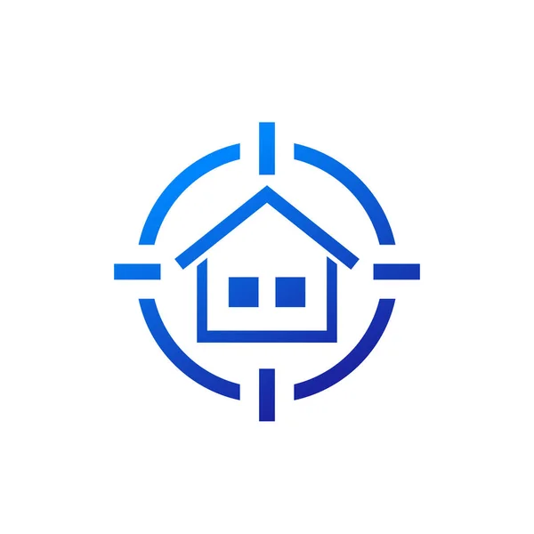 Hus sökning ikon, fastigheter logotyp design — Stock vektor