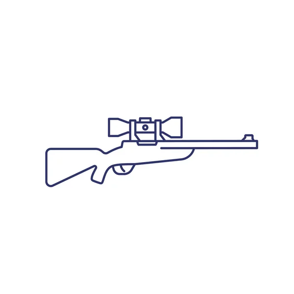 Rifle de caza con mira óptica, icono de línea de francotirador — Vector de stock