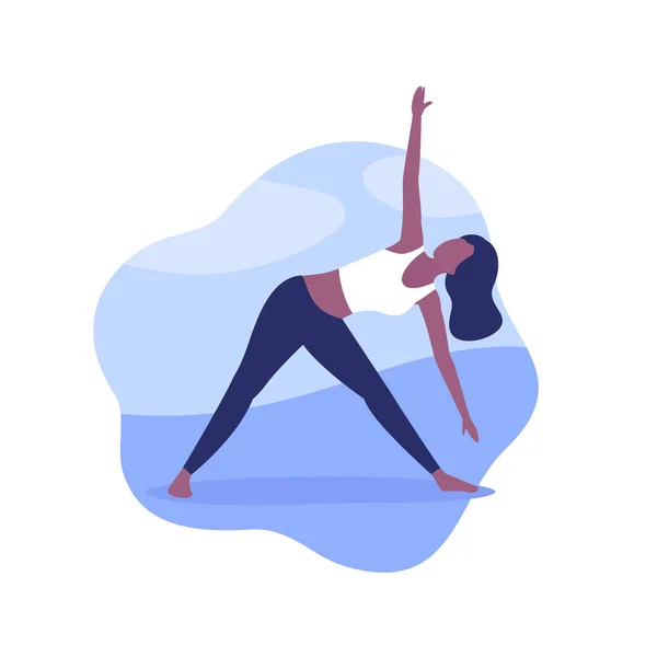 Yoga, donna in posa triangolo, arte vettoriale — Vettoriale Stock
