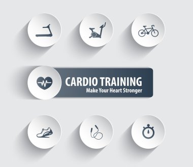 Ícones da moda de Cardio-Training em círculos com sombra