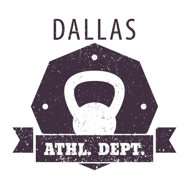 Dallas Athletic Abt. T-shirt Grunge-Design mit kettlebell — Stok Vektör