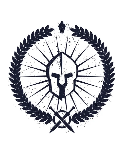 Grunge emblema com capacete espartano — Vetor de Stock