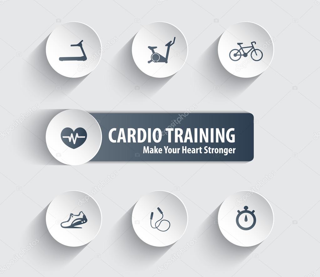 Cardio Training trendy icons on circles with shadow vector illustration, eps10, easy to edit