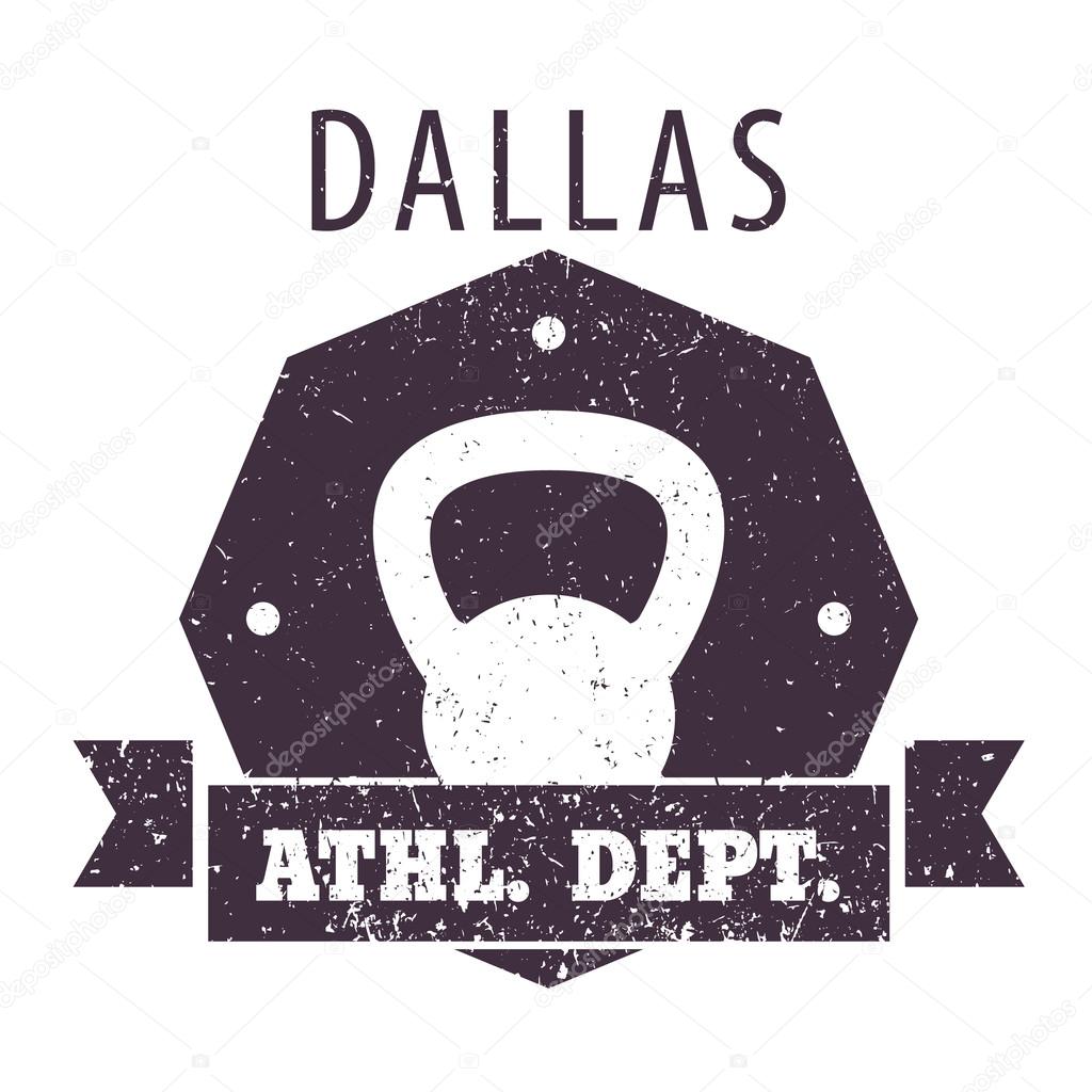 Dallas Athletic dept. t-shirt grunge design with kettlebell vector illustration, eps10, easy to edit