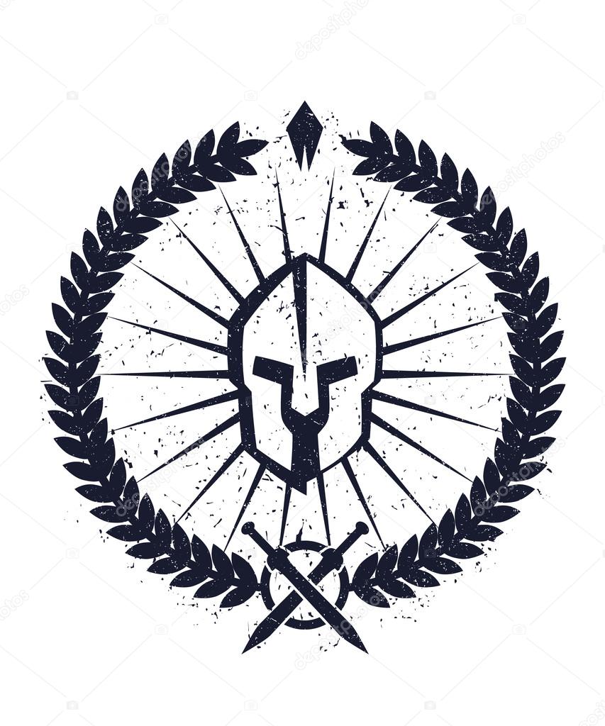 Grunge emblem with spartan helmet