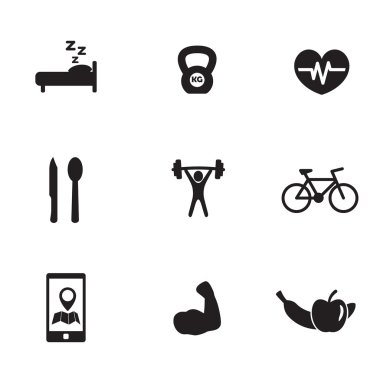 Fitness, sağlık düz Icons set