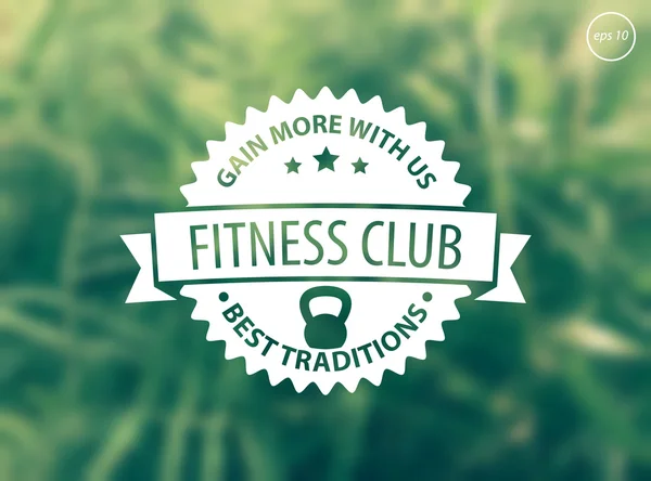 Emblema de fitness sobre fondo borroso verde — Vector de stock