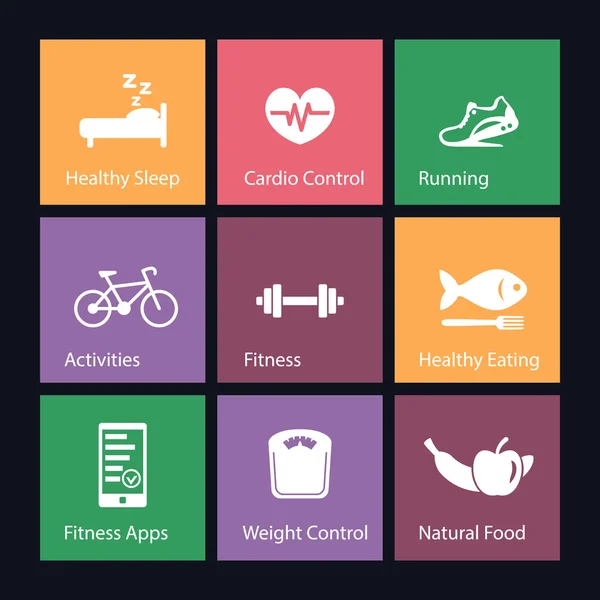 Iconos de vida saludable — Vector de stock