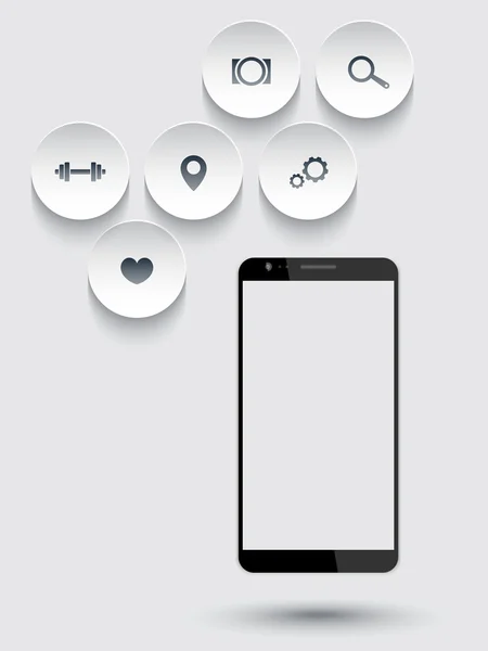Смартфон с иконками круглых 3d форм с тенью — стоковый вектор
