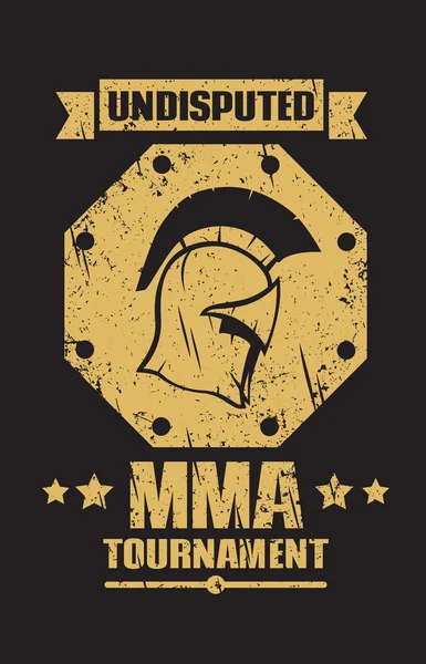 Emblema MMA torneo grunge con spartano casco vettoriale illustrazione — Vettoriale Stock