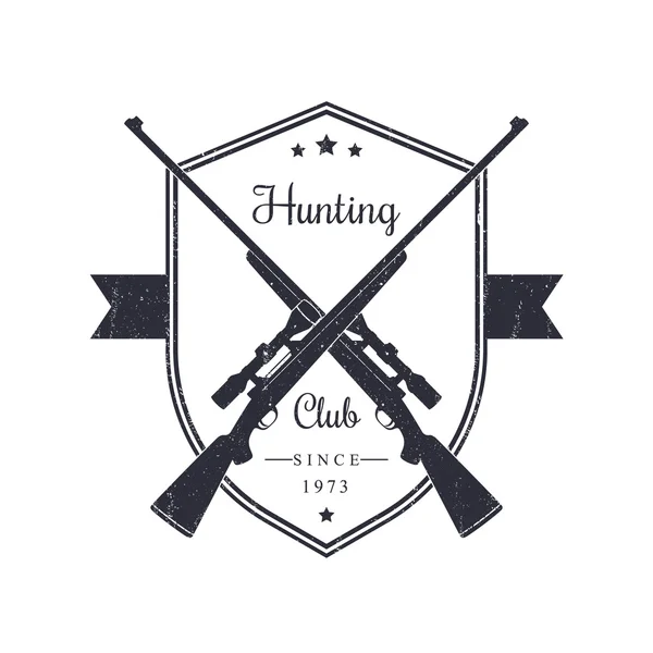 狩猎俱乐部老式会徽与步枪，grunge 纹理 — 图库矢量图片
