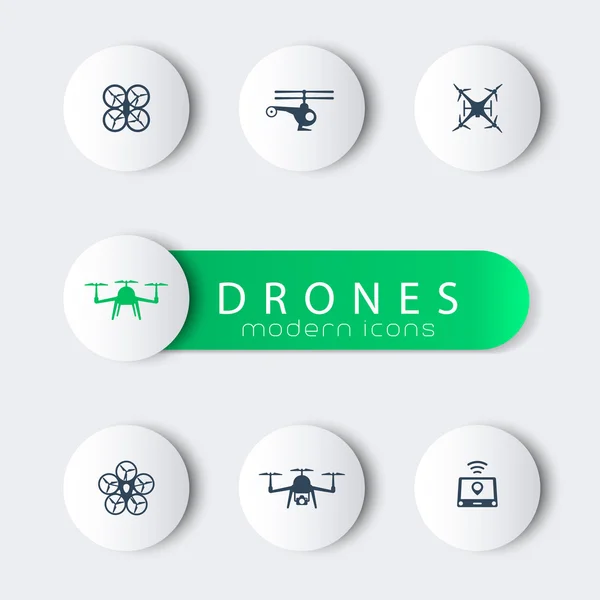 Drones, iconos modernos redondos con banner — Vector de stock