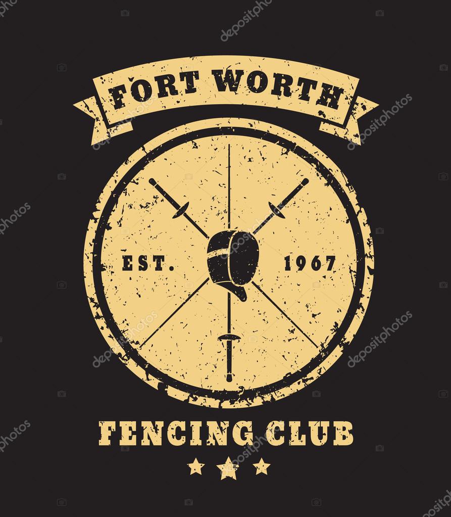 Fencing Club Grunge Vintage Round Emblem, vector illustration, eps10, easy to edit