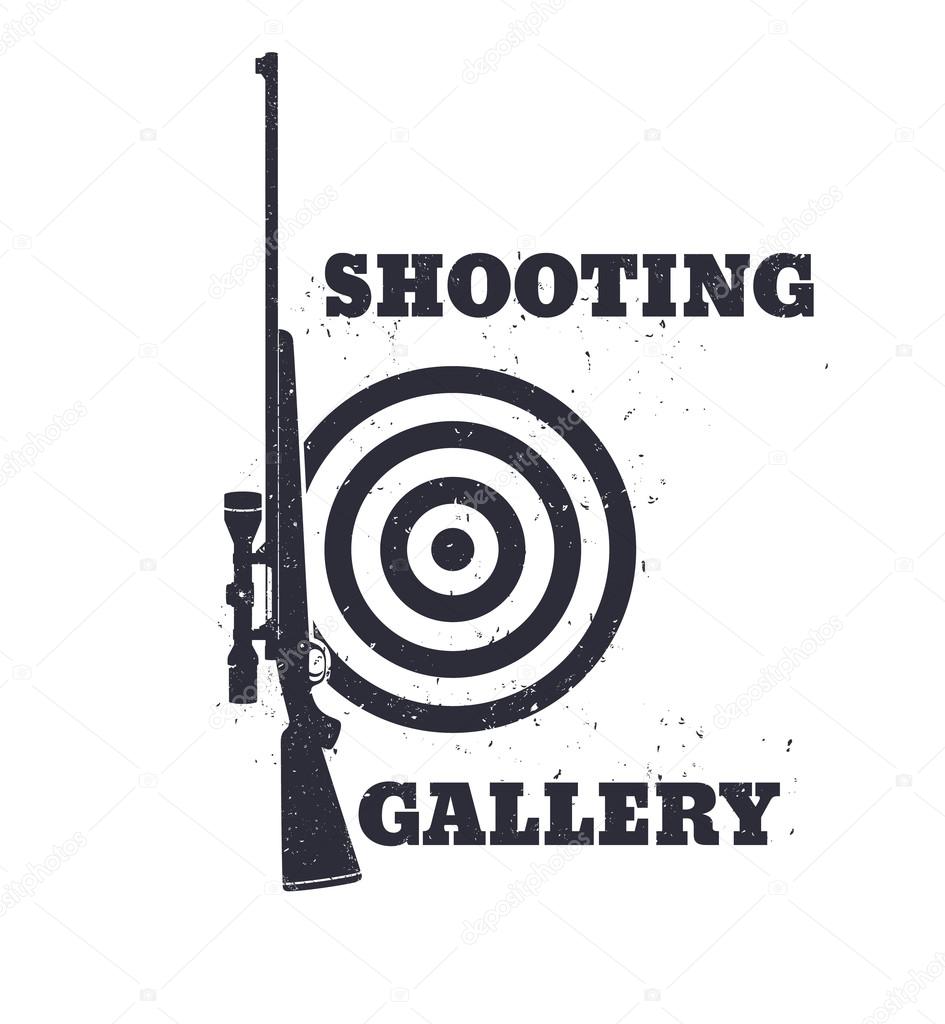 Shooting Gallery Grunge emblem with rifle, vector illustration, eps10, easy to edit