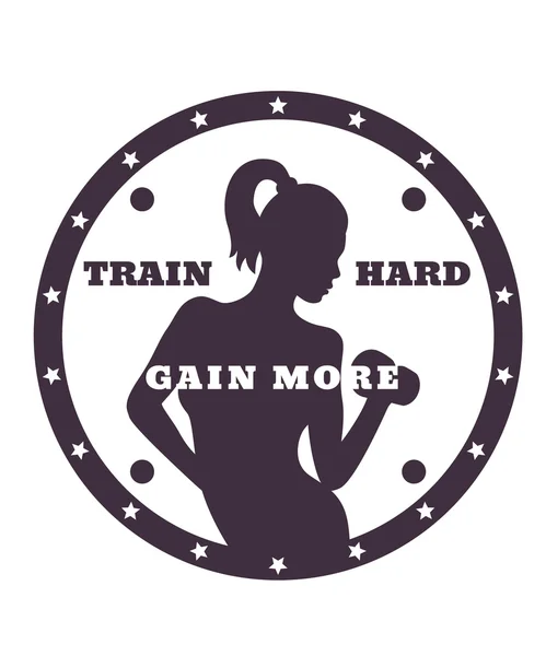 Trein Hard embleem met atletische meisje — Stockvector