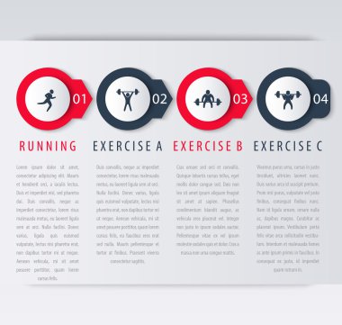 4 adımda Infographic elemanları, egzersiz simgeleri ile