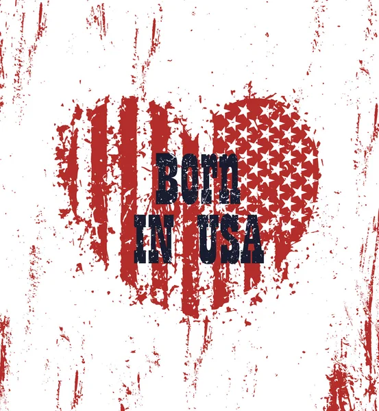 Nacido en EE.UU., corazón grunge con bandera americana — Vector de stock