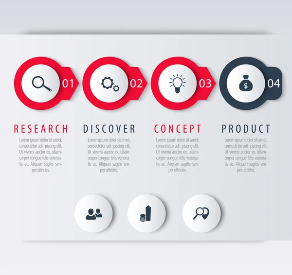 Développement de produits, éléments infographiques, étiquettes pas à pas, icônes — Image vectorielle