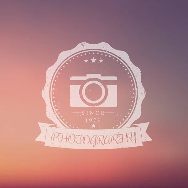 Photography, camera, photographer grunge vintage logo on blur background — Stock Vector