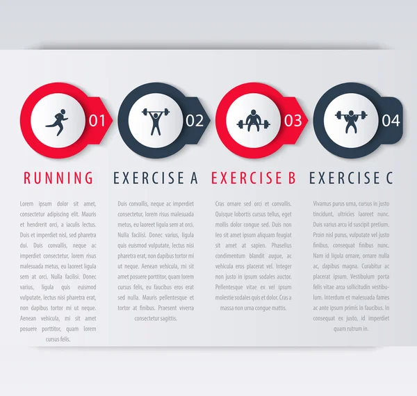 4 steps infographic elements, with exercise icons — Stock Vector