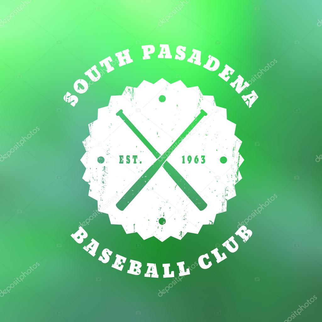 South Pasadena Baseball club grunge emblem with crossed bats on blur background