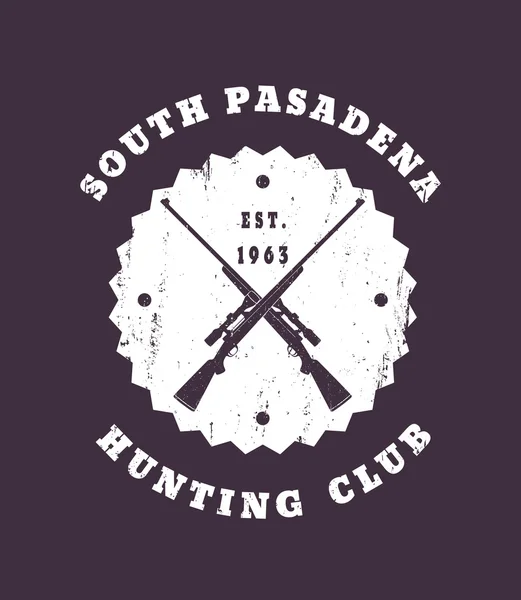 Hunting club grunge round vintage emblem with crossed rifles — Stock Vector