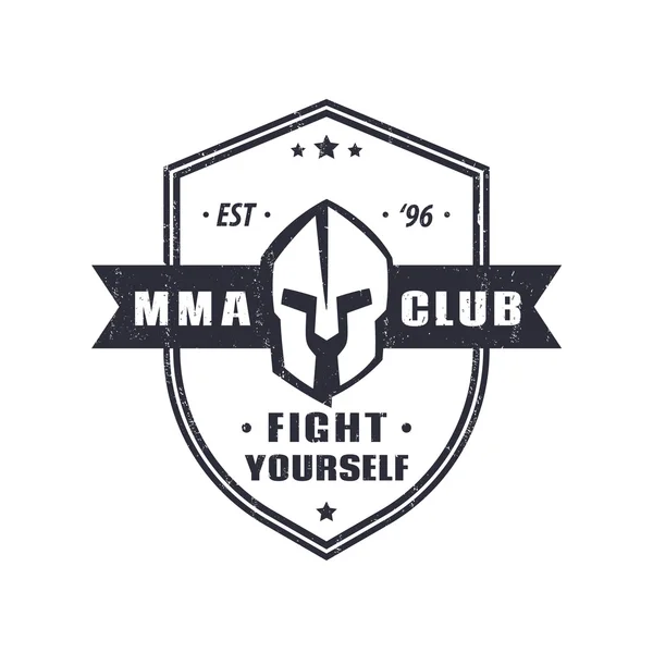 MMA Club emblema vintage con casco espartano en escudo — Vector de stock