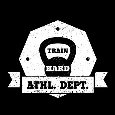 Athletic dept. t-shirt grunge design with kettlebell in black and white