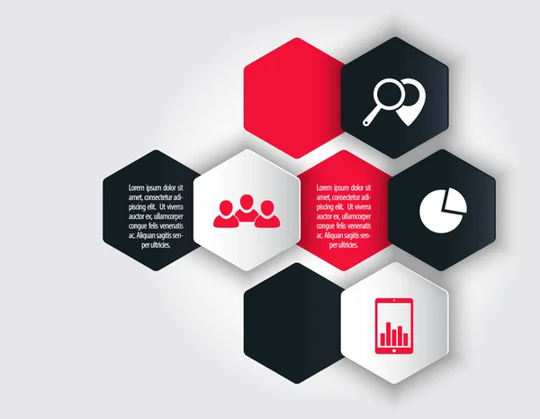 Conception d'entreprise, infographie, rapports des éléments en noir et rouge — Image vectorielle