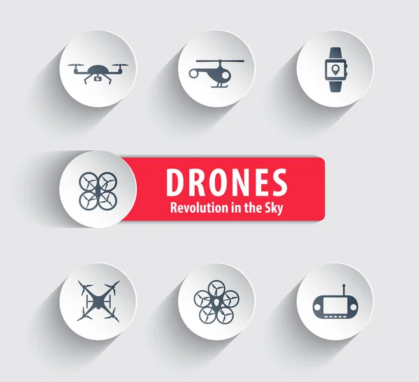 Drones redondos iconos con sombra — Vector de stock