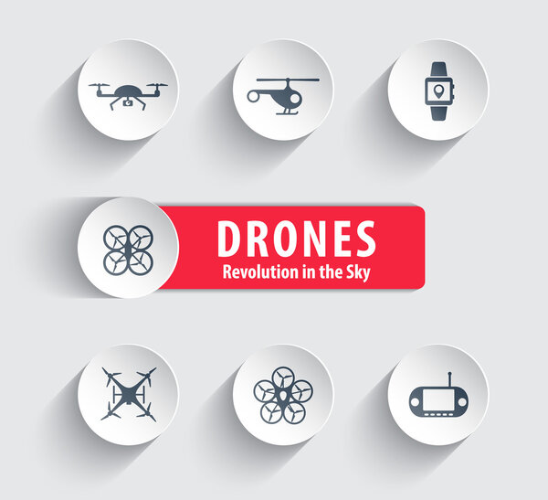 Drones round icons with shadow