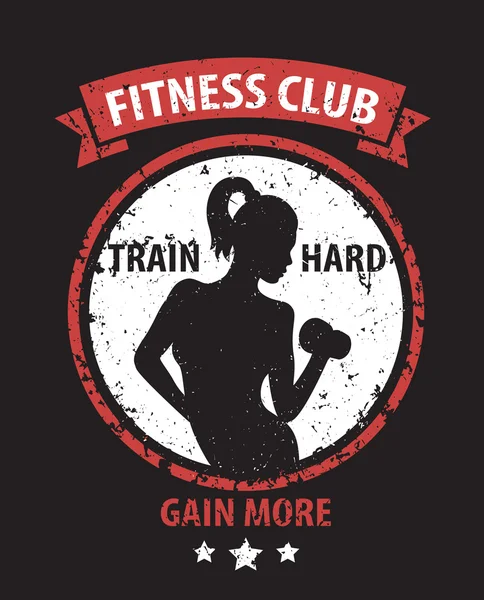 Fitness Club grunge color emblem with athletic girl