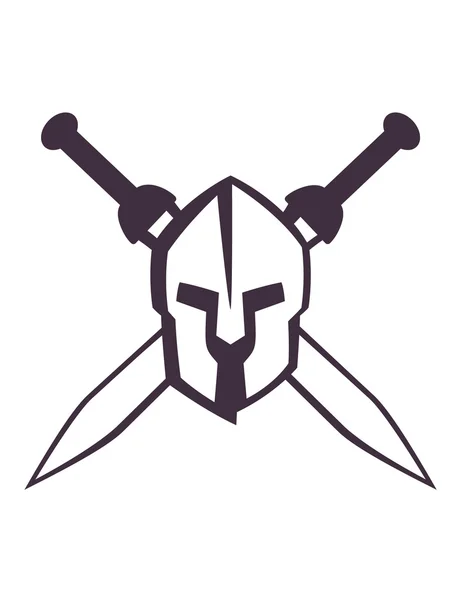 Spartan helmet with crossed swords — Stockvector