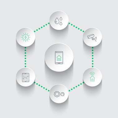 Smart House line round 3d modern icons