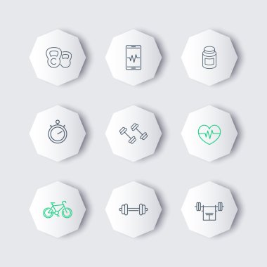 Line fitness, gym modern octagon icons