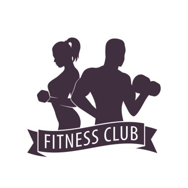 Fitness Club atletik kız ve adam, kurdele ile poz ile Logo
