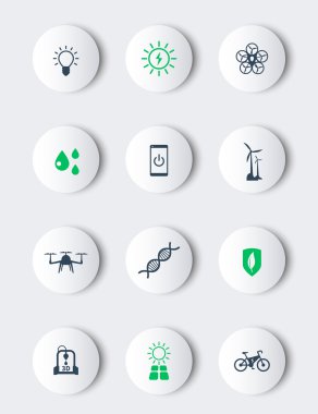 Yeşil ekolojik modern teknolojiler, modern yuvarlak simgeler